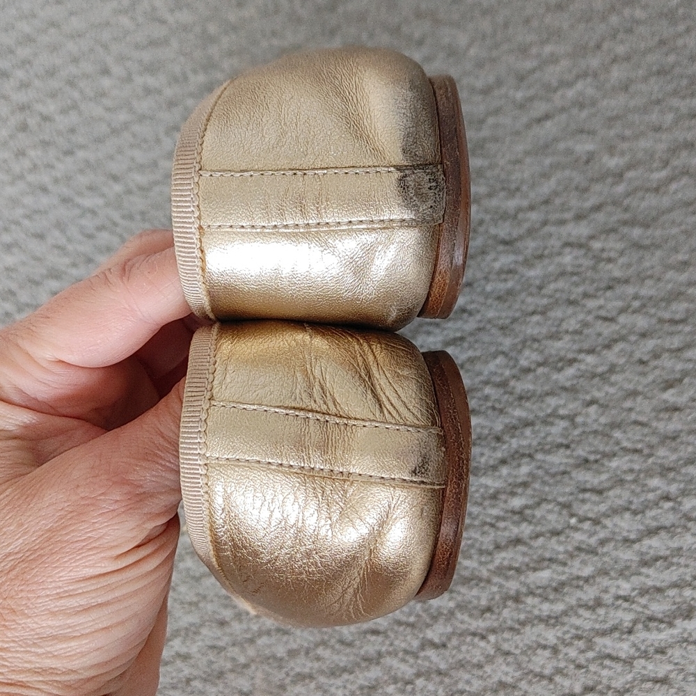 Prada Metallic Gold Leather Ballet Flats with Logo - Picture 7 of 15